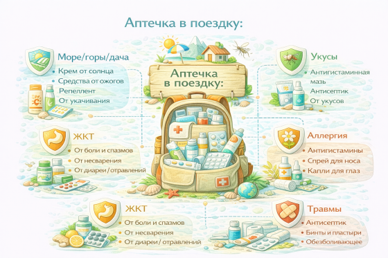 Аптечка в поездку: средства от укусов, аллергии, проблем с ЖКТ и травм