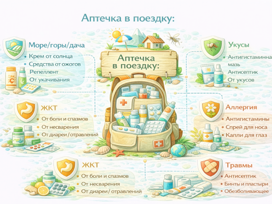 Аптечка в поездку: средства от укусов, аллергии, проблем с ЖКТ и травм